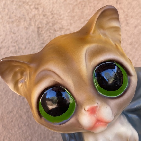 VTG 1960s Enesco Big Eyed Cat Vase Planter Desk Organizer - Picture 4 of 10